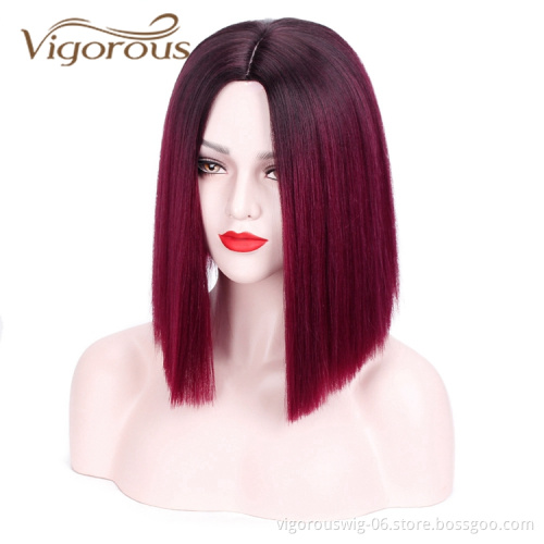 High Quality For Women High Temperature Women Bob Cosplay Colorful Red Ombre Hair Heat Resistant Straight Synthetic Wigs